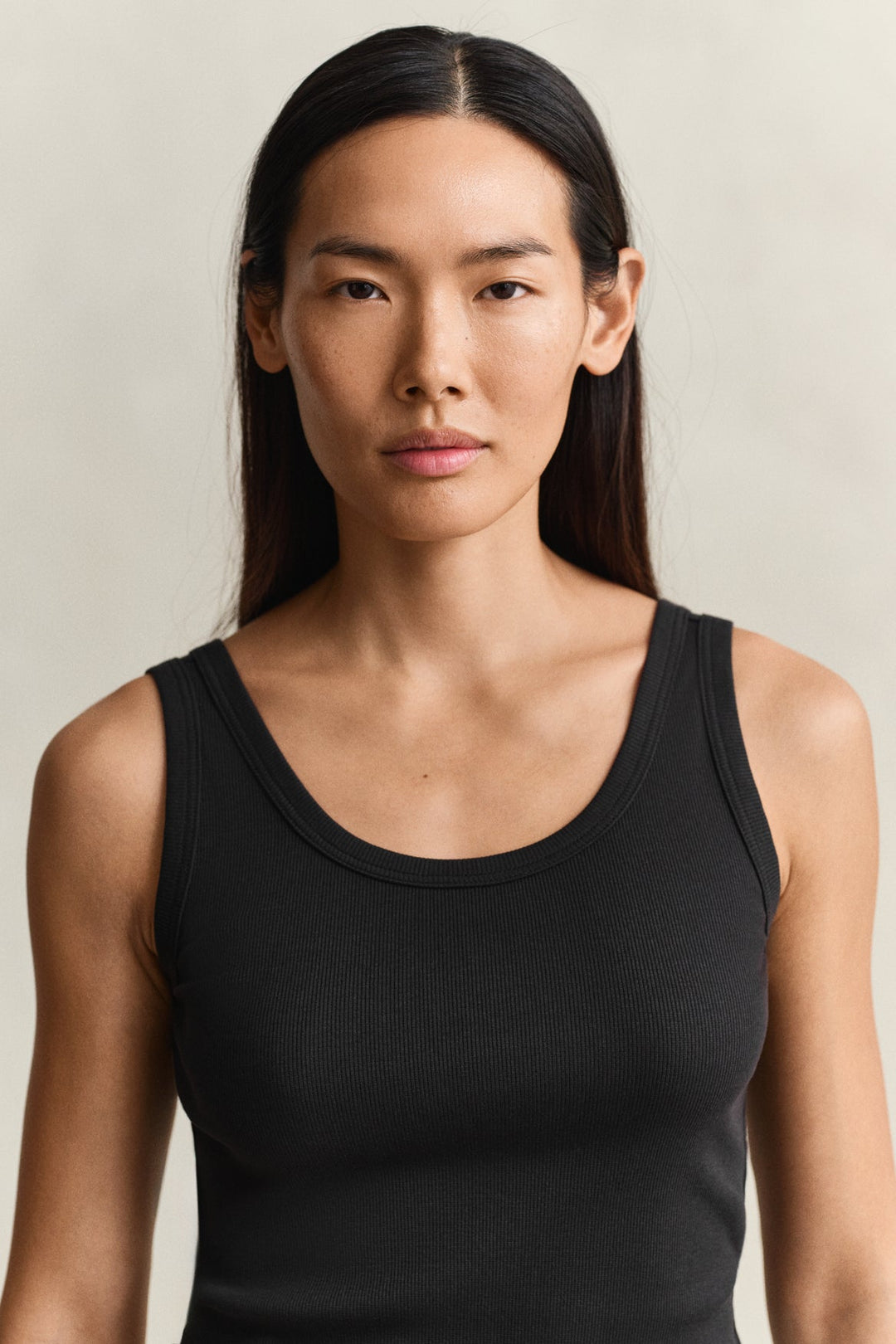 Slim Ribbed Tank Top Black | Genser | Smuk