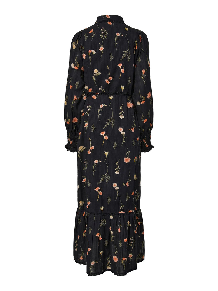 Somelli Ls Long Shirt Dress Black Flower Print | Kjoler | Smuk