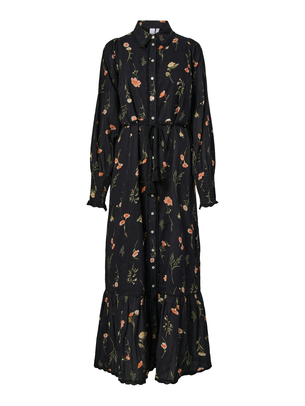 Somelli Ls Long Shirt Dress Black Flower Print | Kjoler | Smuk
