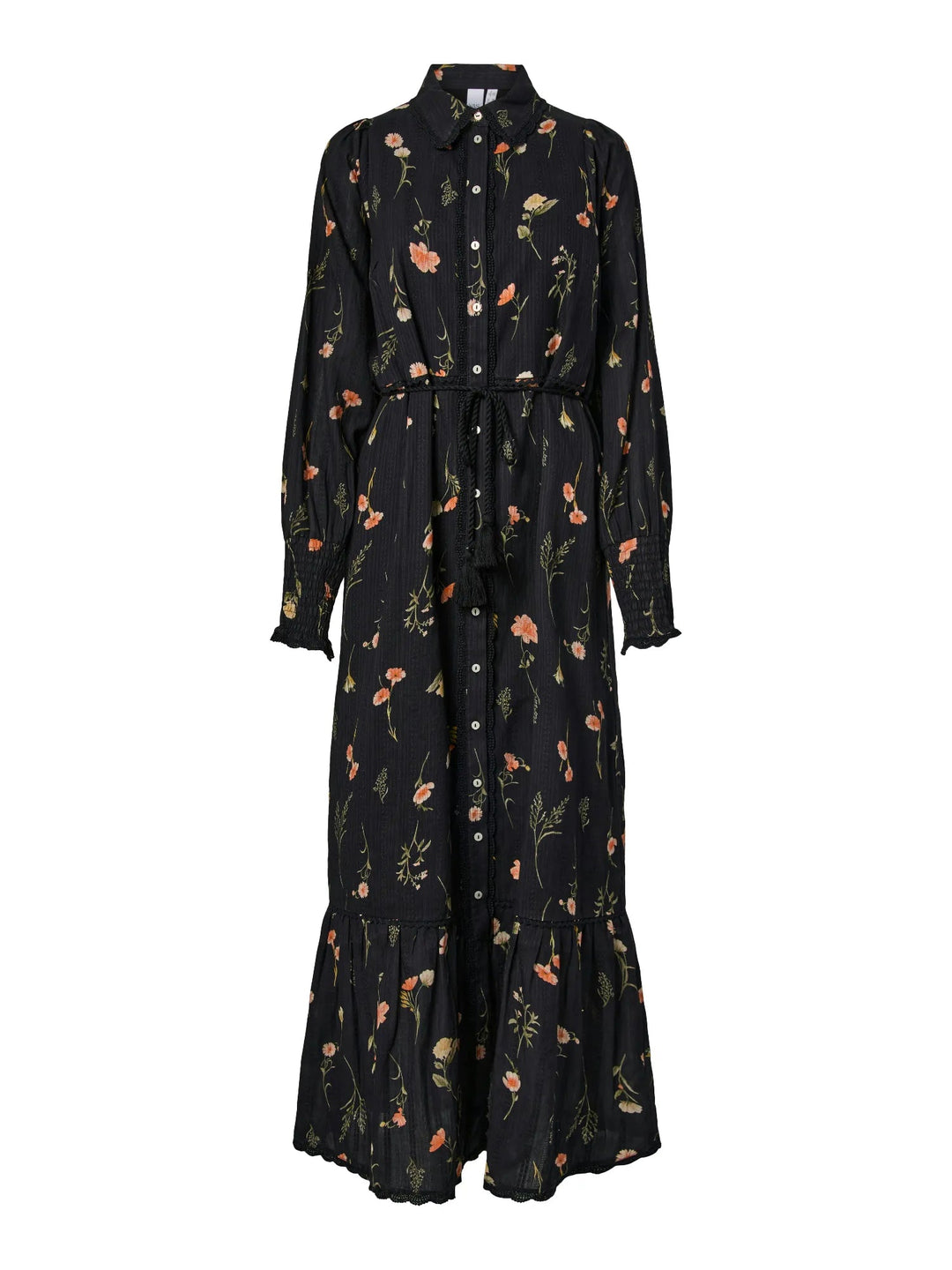 Somelli Ls Long Shirt Dress Black Flower Print | Kjoler | Smuk