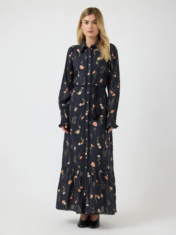 Somelli Ls Long Shirt Dress Black Flower Print | Kjoler | Smuk