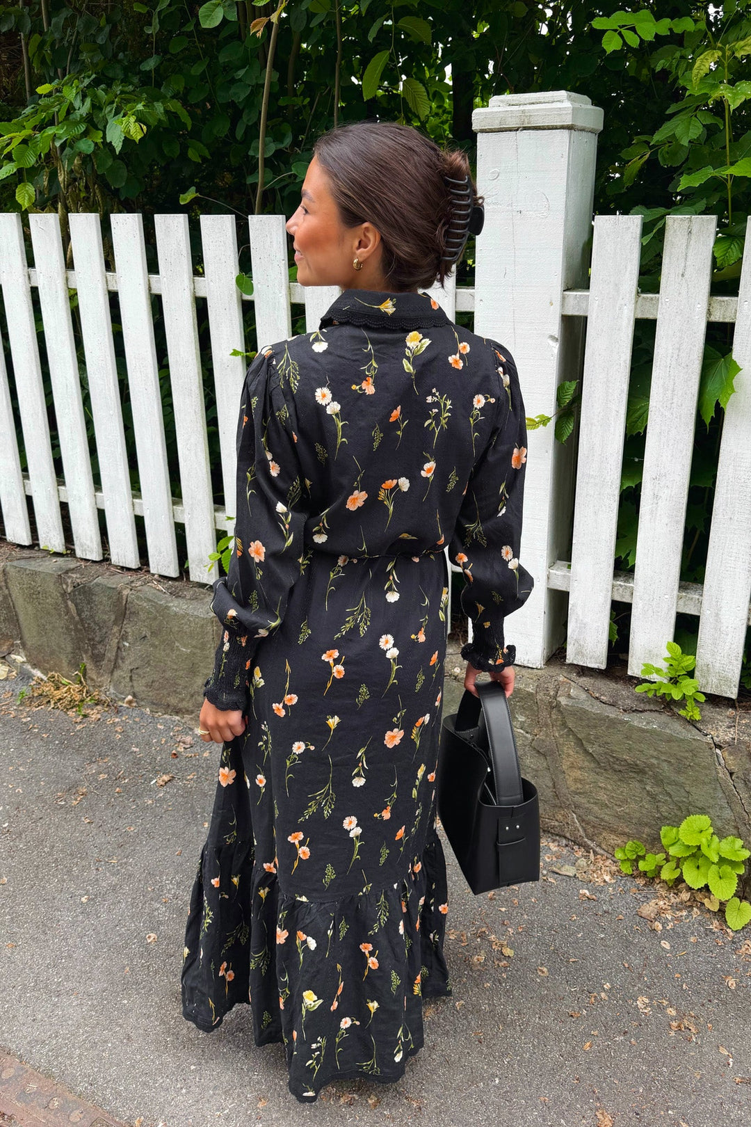 Somelli Ls Long Shirt Dress Black Flower Print | Kjoler | Smuk