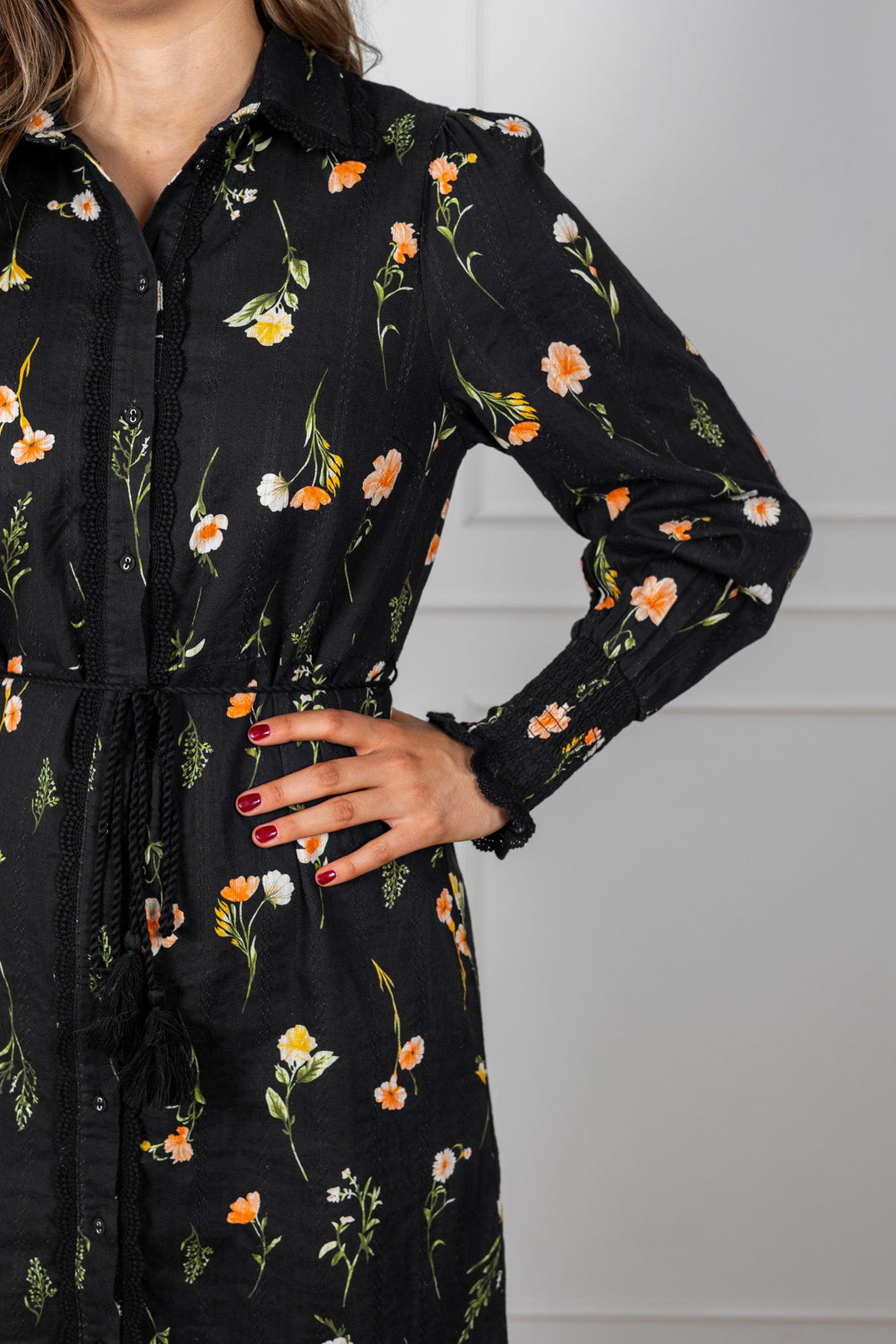 Somelli Ls Long Shirt Dress Black Flower Print | Kjoler | Smuk
