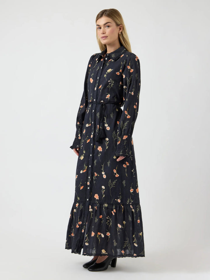 Somelli Ls Long Shirt Dress Black Flower Print | Kjoler | Smuk