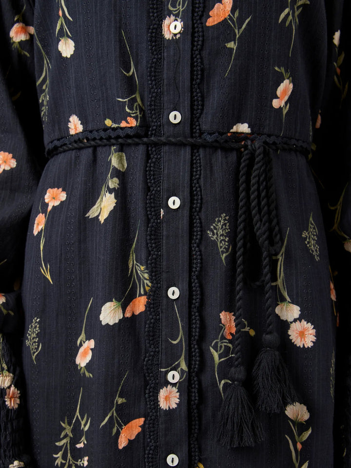Somelli Ls Long Shirt Dress Black Flower Print | Kjoler | Smuk