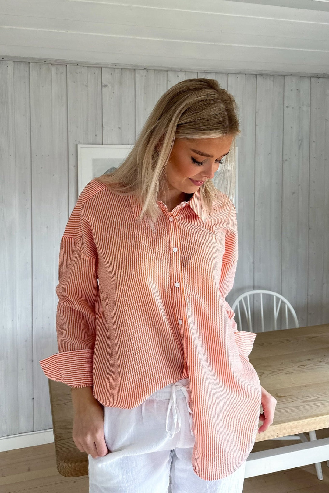 Sonja Shirt Orange/White | Skjorter og bluser | Smuk - Dameklær på nett