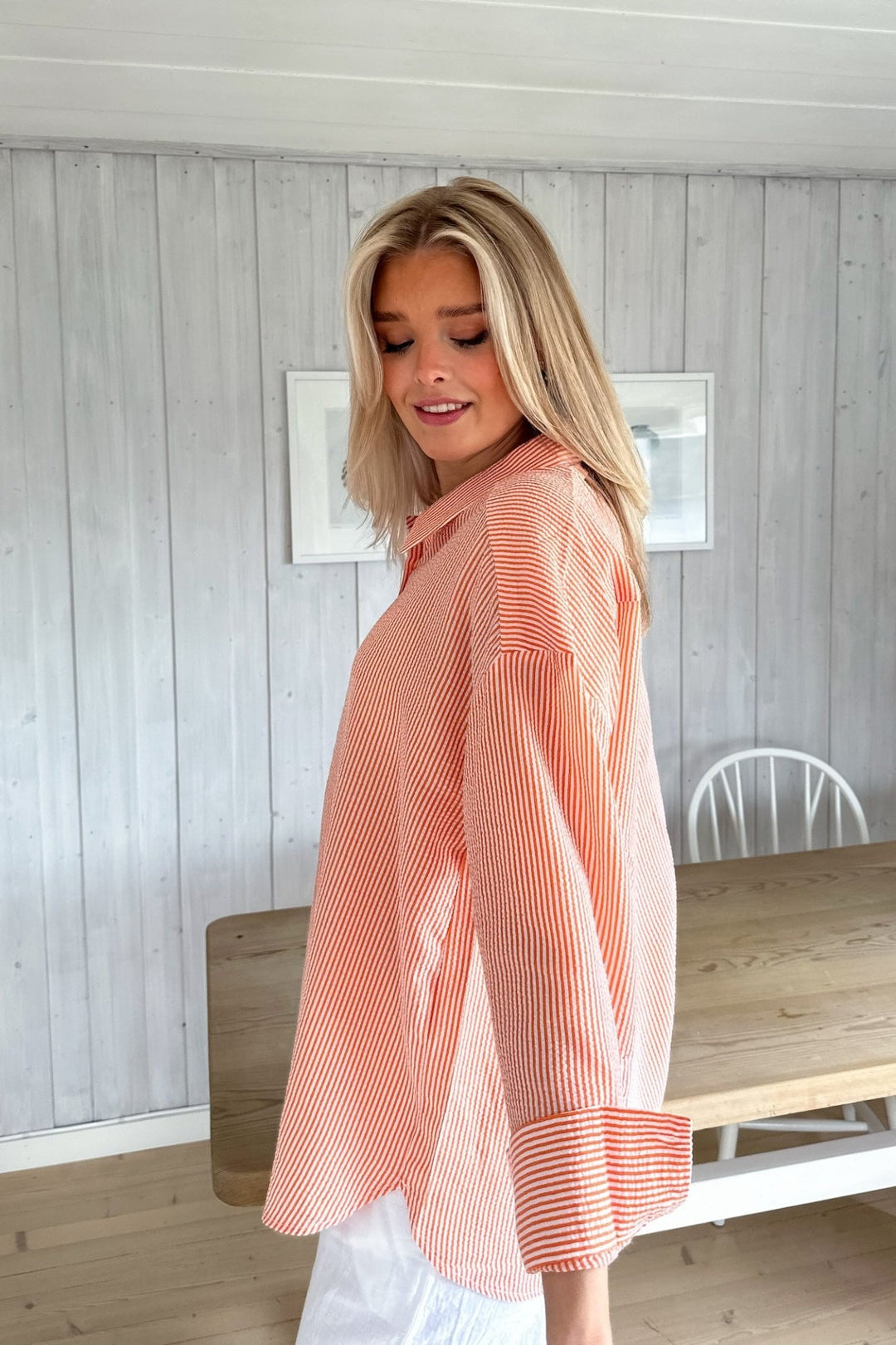 Sonja Shirt Orange/White | Skjorter og bluser | Smuk - Dameklær på nett