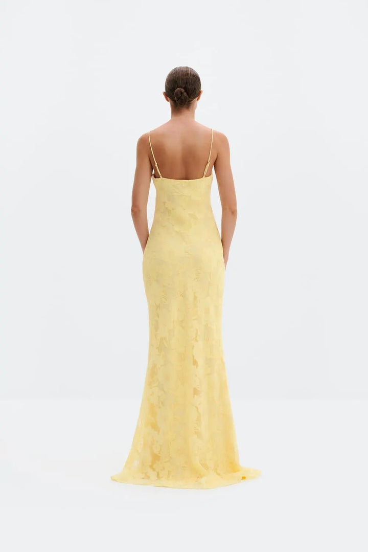 Sorelle Lace Slip Maxi Dress Light Lemon | Kjoler | Smuk