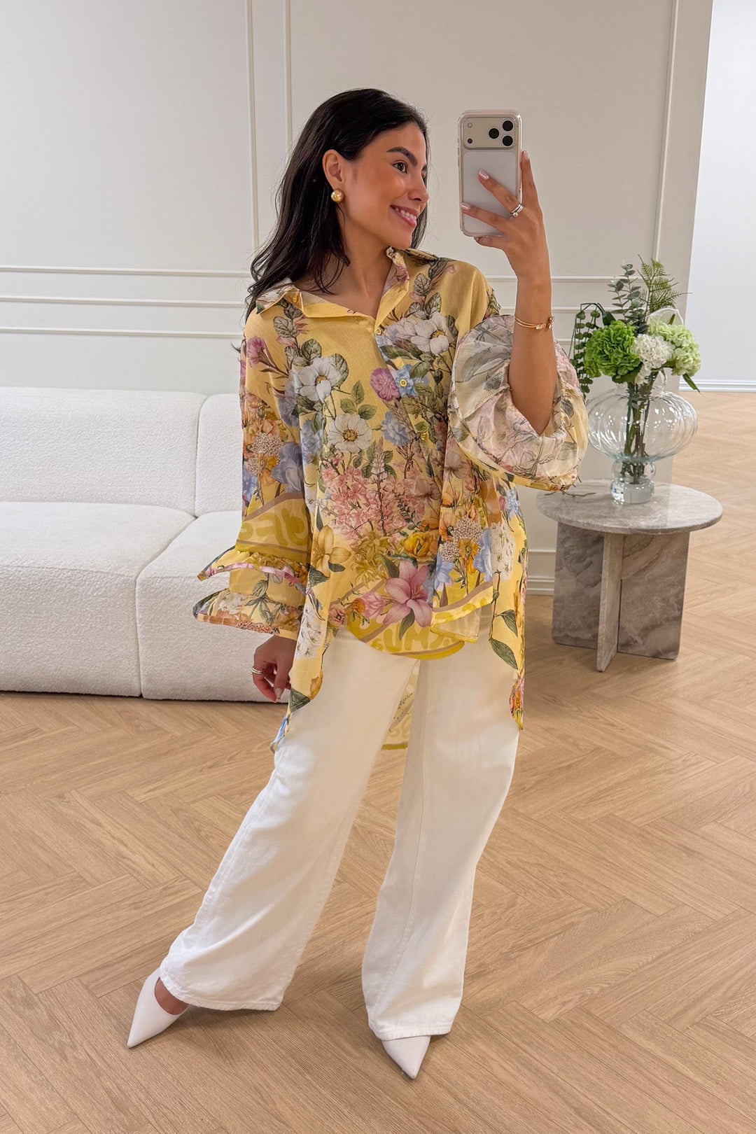 Spring Ruffle Blouse Yellow Flower | Skjorter og bluser | Smuk