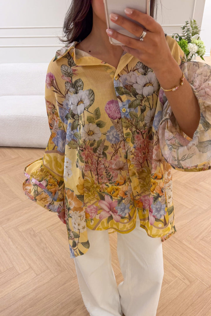 Spring Ruffle Blouse Yellow Flower | Skjorter og bluser | Smuk