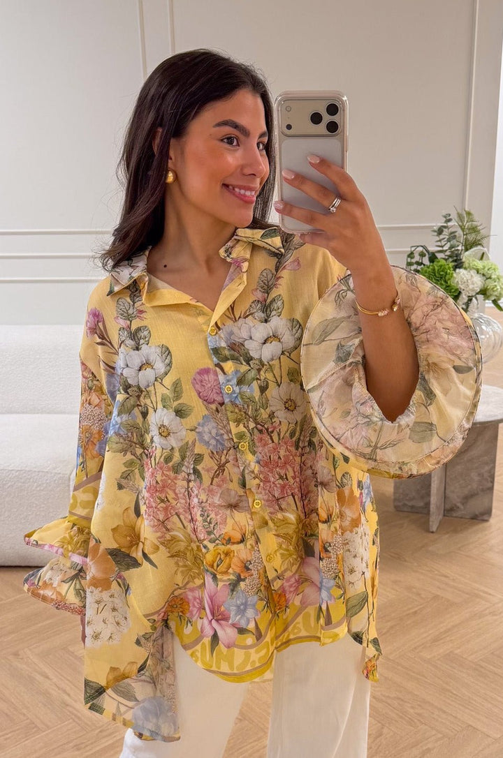Spring Ruffle Blouse Yellow Flower | Skjorter og bluser | Smuk