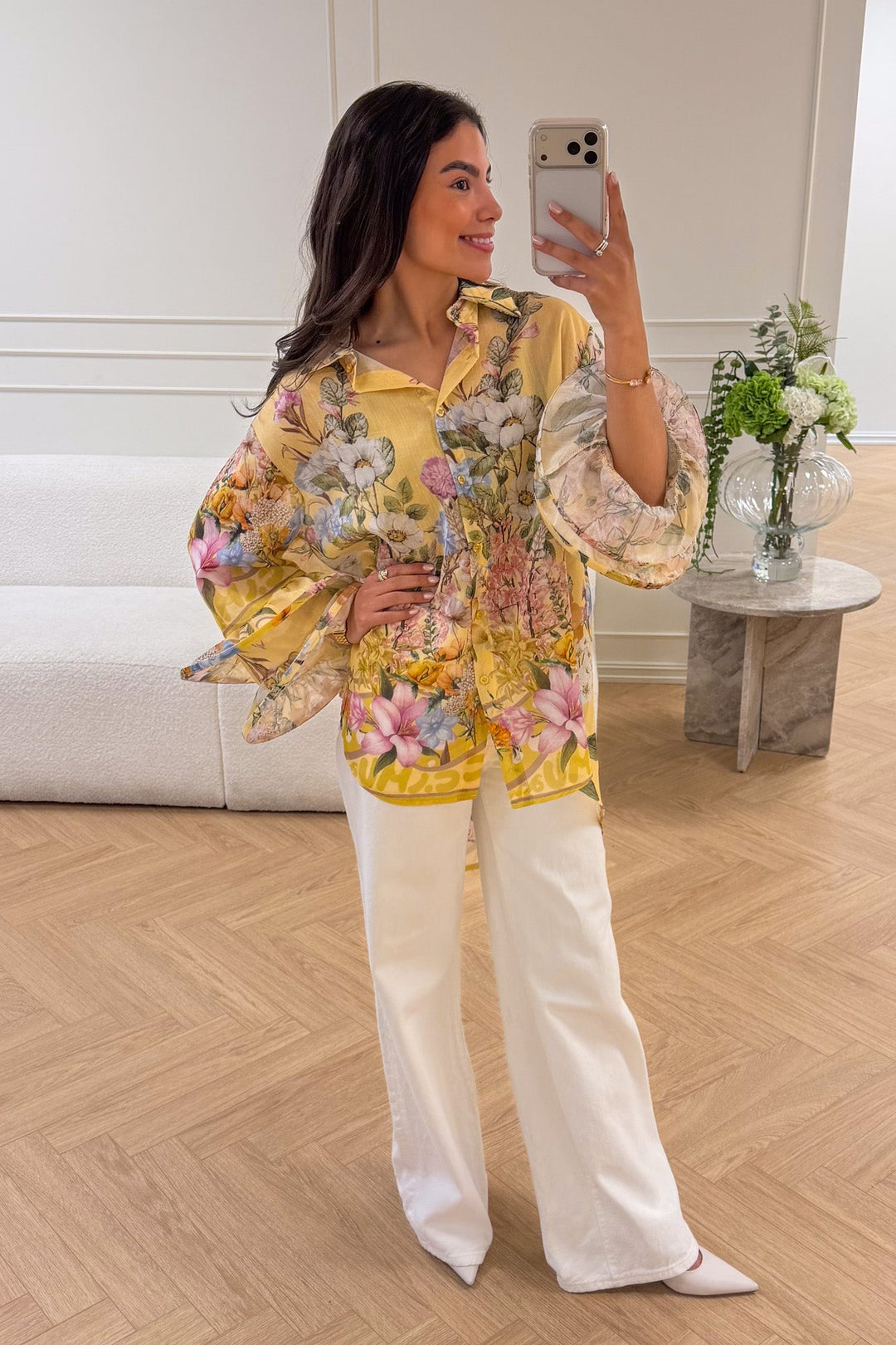 Spring Ruffle Blouse Yellow Flower | Skjorter og bluser | Smuk
