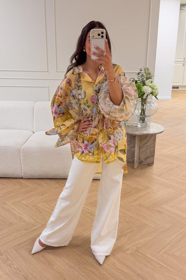 Spring Ruffle Blouse Yellow Flower | Skjorter og bluser | Smuk
