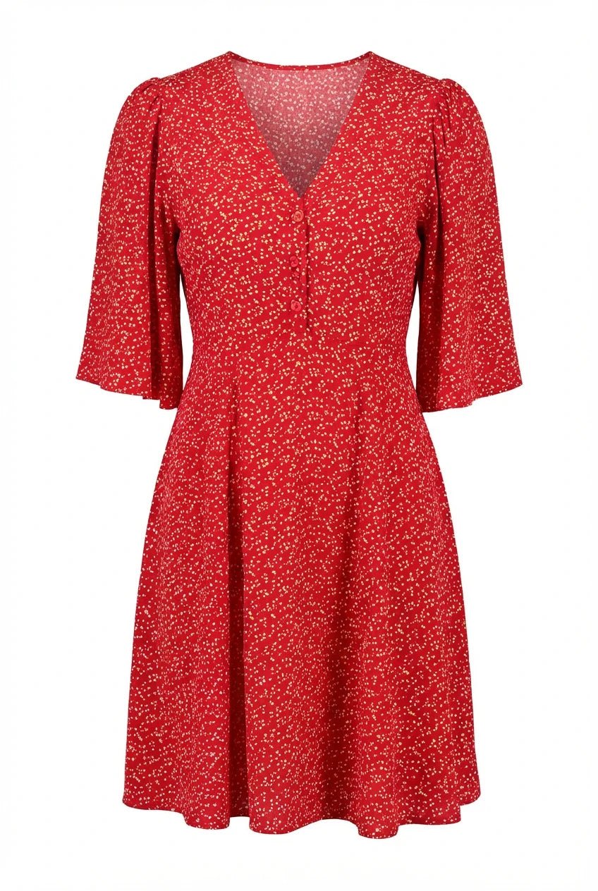 Spring V - Neck Dress Red Dots | Kjoler | Smuk