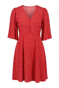 Spring V-Neck Dress Red Dots