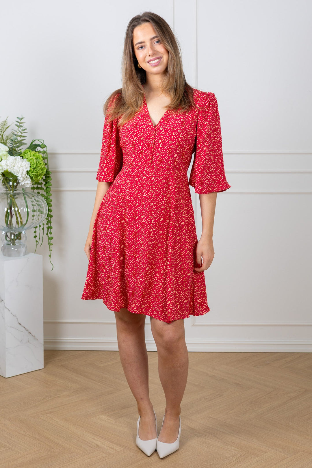 Spring V - Neck Dress Red Dots | Kjoler | Smuk