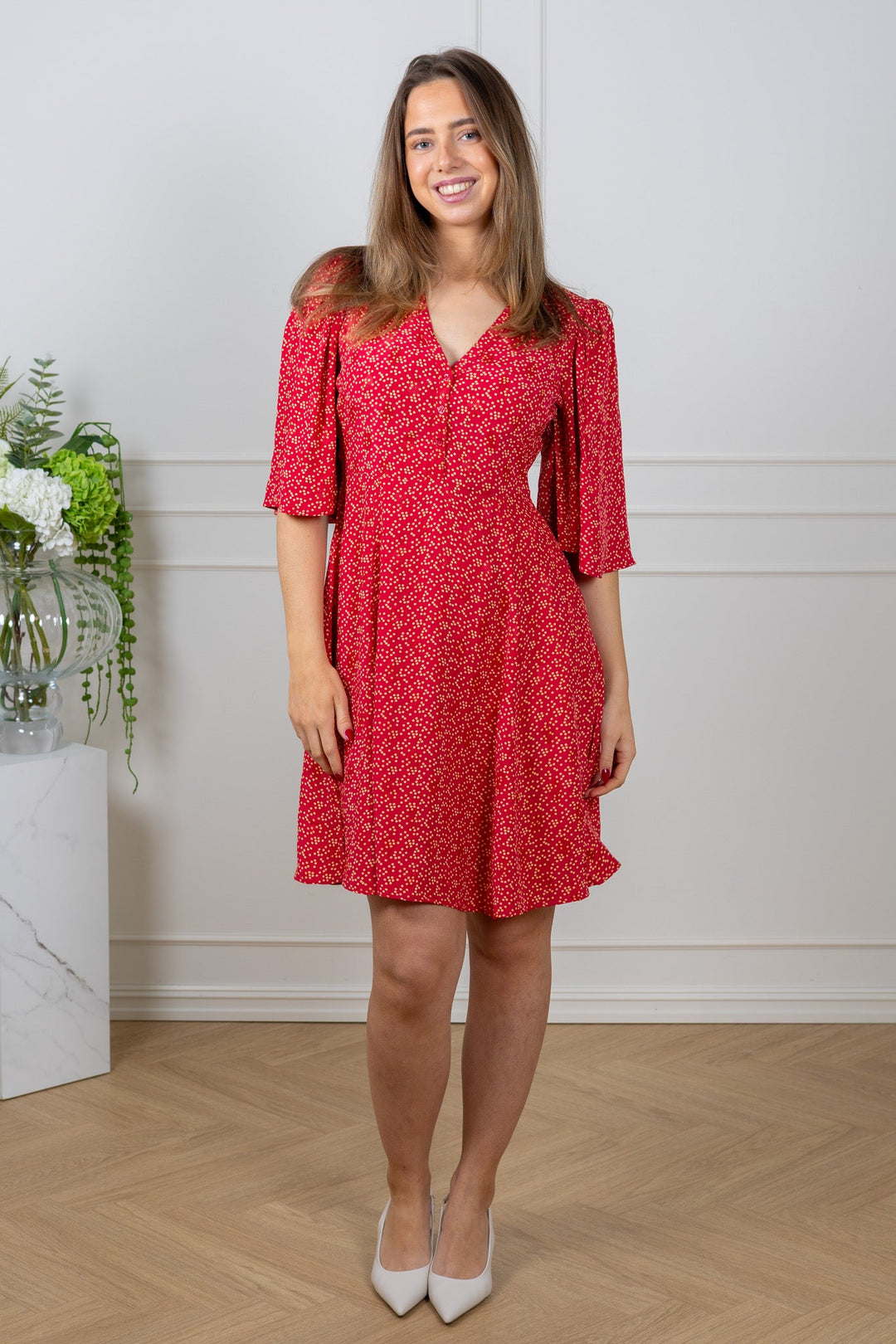 Spring V - Neck Dress Red Dots | Kjoler | Smuk