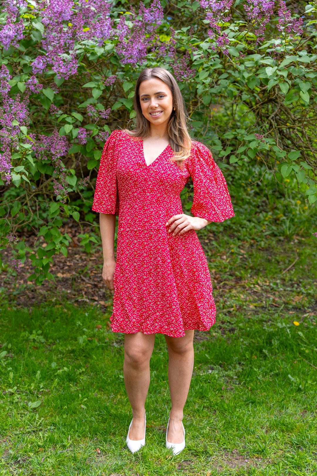 Spring V - Neck Dress Red Dots | Kjoler | Smuk