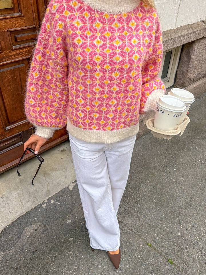 Stavanger Knit Pullover Off White/Pink | Genser | Smuk
