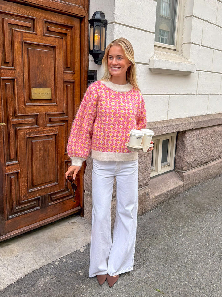 Stavanger Knit Pullover Off White/Pink | Genser | Smuk