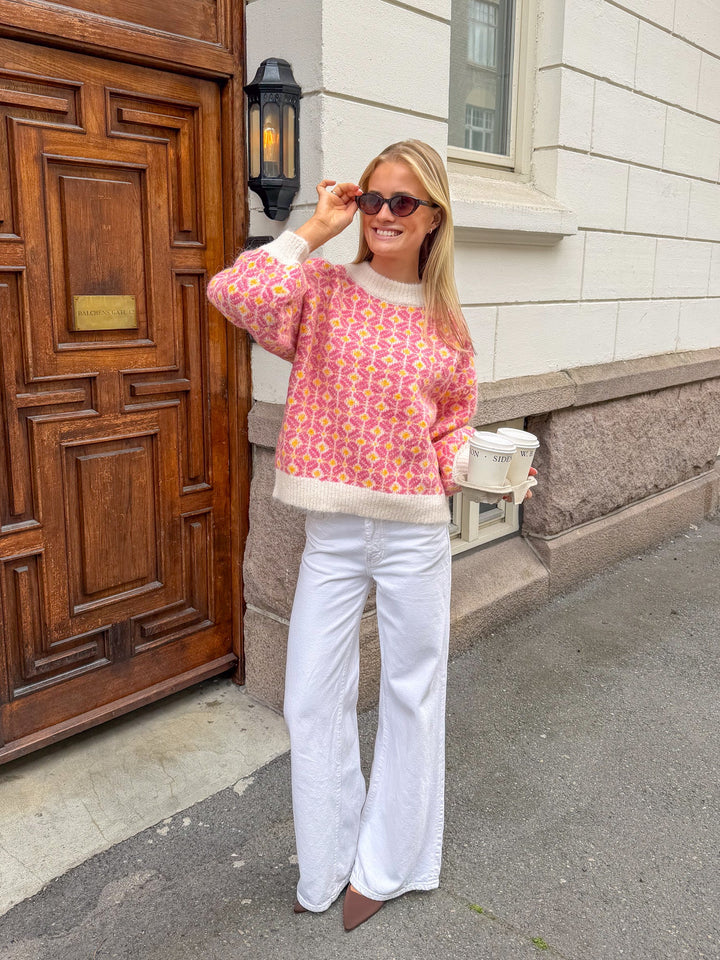 Stavanger Knit Pullover Off White/Pink | Genser | Smuk