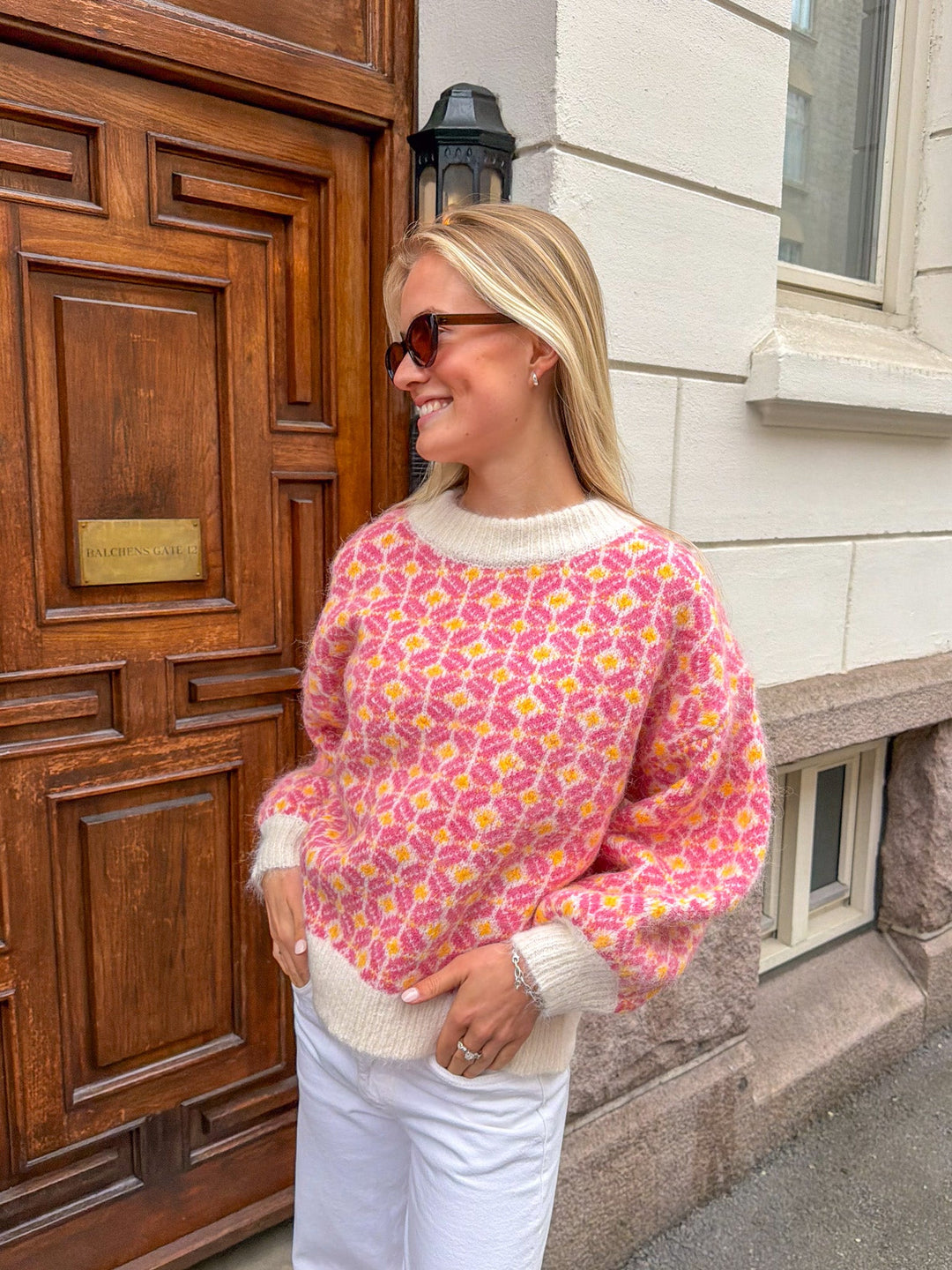Stavanger Knit Pullover Off White/Pink | Genser | Smuk
