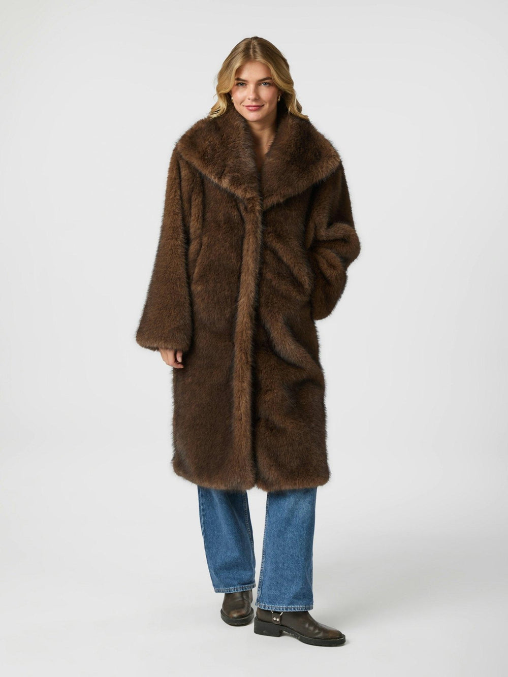 Stephanie Faux Fur Long Jacket Brown | Yttertøy | Smuk - Dameklær på nett