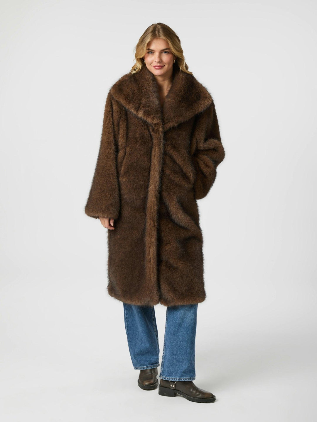Stephanie Faux Fur Long Jacket Brown | Yttertøy | Smuk - Dameklær på nett