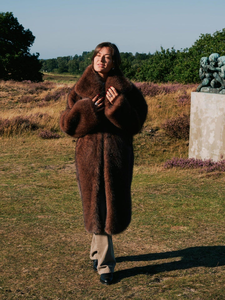 Stephanie Faux Fur Long Jacket Brown | Yttertøy | Smuk - Dameklær på nett