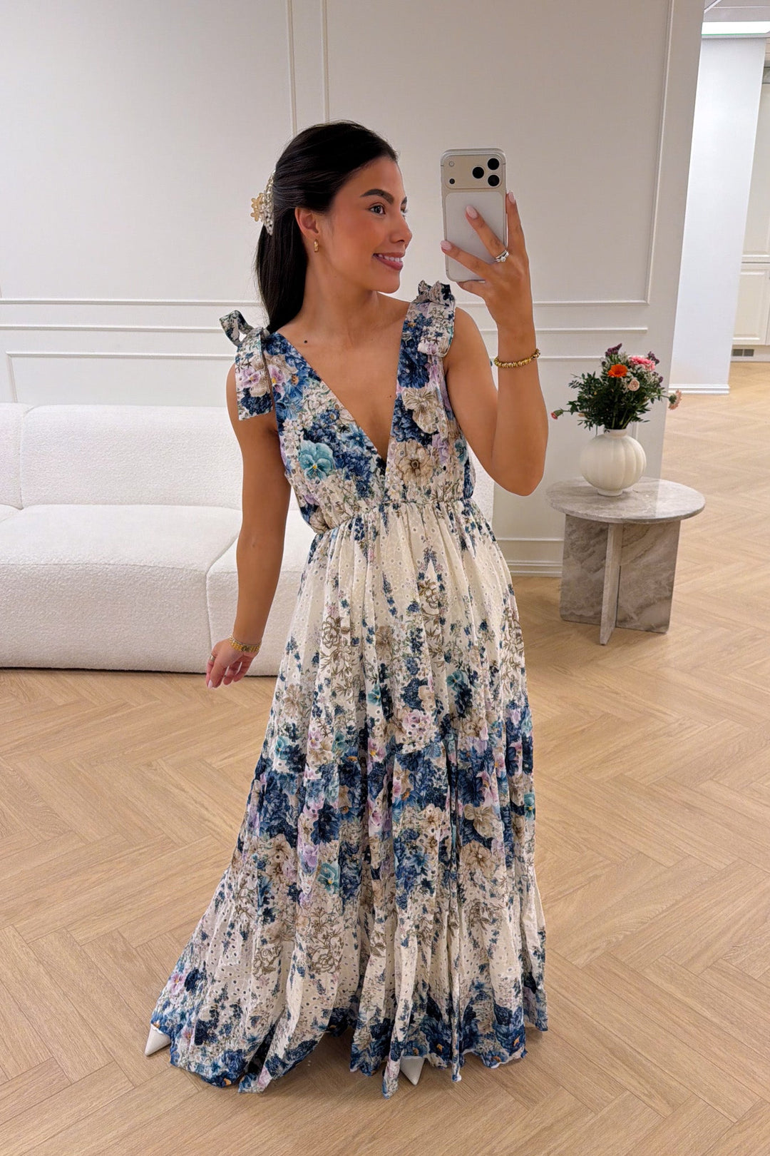 Strap Embroidery Dress Blue | Kjoler | Smuk