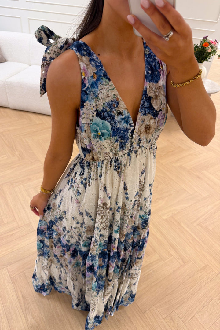 Strap Embroidery Dress Blue | Kjoler | Smuk