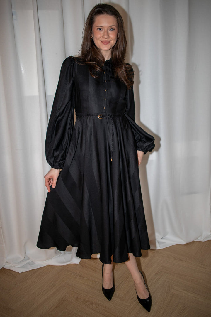 Striped Collared Midi Dress Black | Kjoler | Smuk - Dameklær på nett