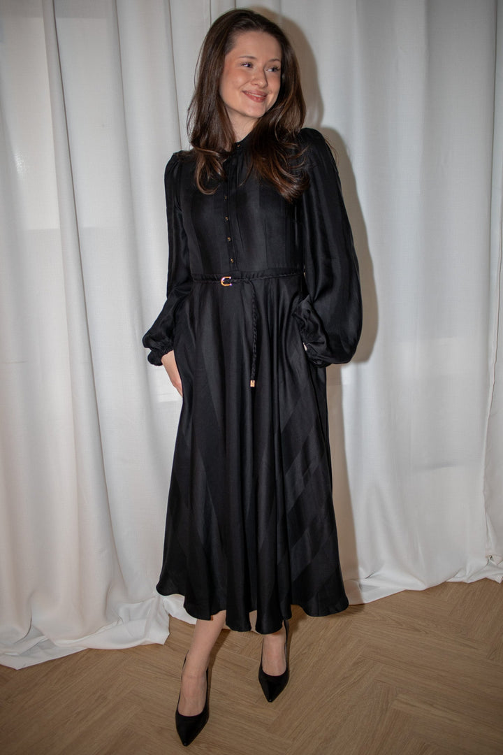 Striped Collared Midi Dress Black | Kjoler | Smuk - Dameklær på nett