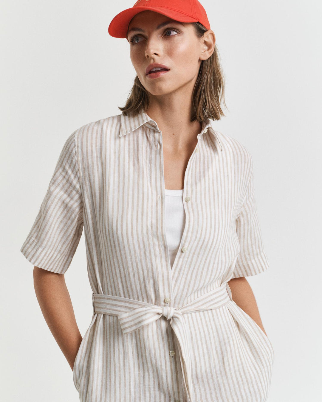Striped Linen Shirt Dress Dry Sand | Kjoler | Smuk - Dameklær på nett
