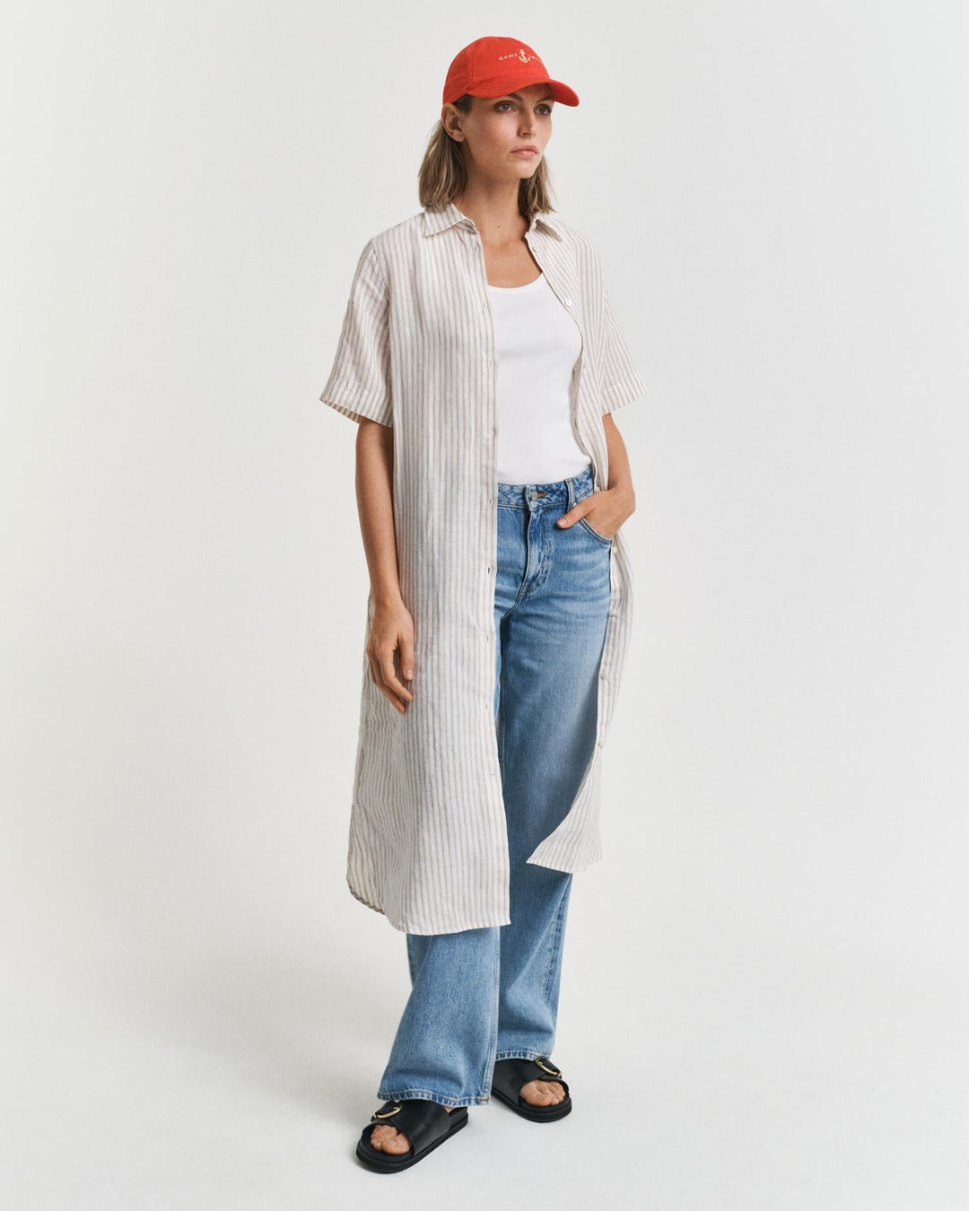 Striped Linen Shirt Dress Dry Sand | Kjoler | Smuk - Dameklær på nett