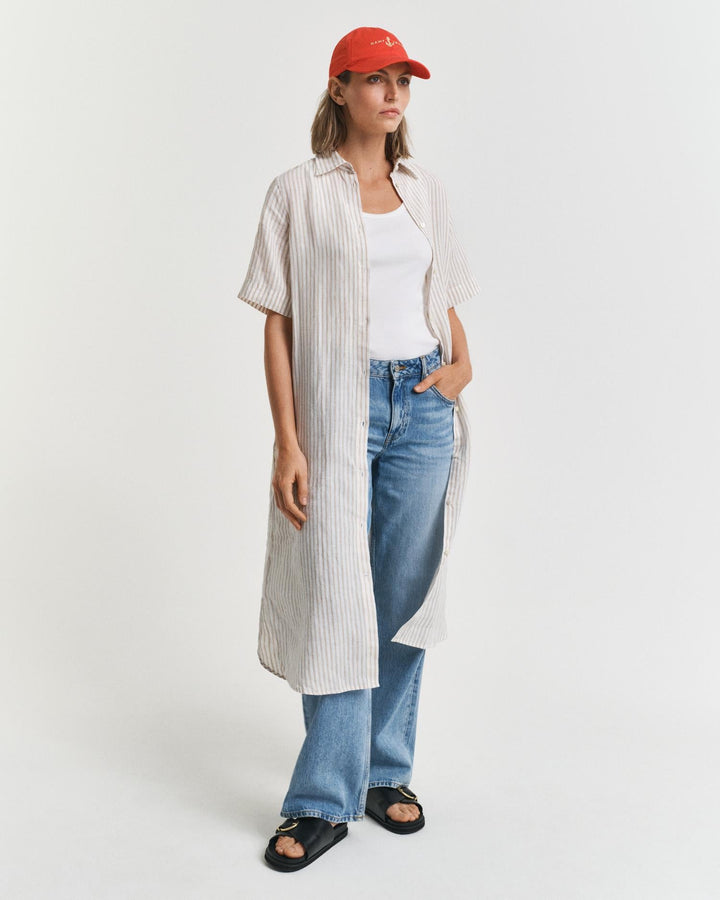 Striped Linen Shirt Dress Dry Sand | Kjoler | Smuk - Dameklær på nett