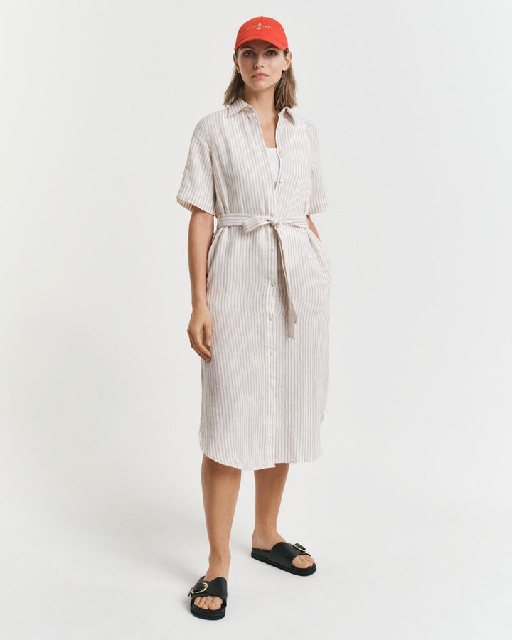 Striped Linen Shirt Dress Dry Sand | Kjoler | Smuk - Dameklær på nett