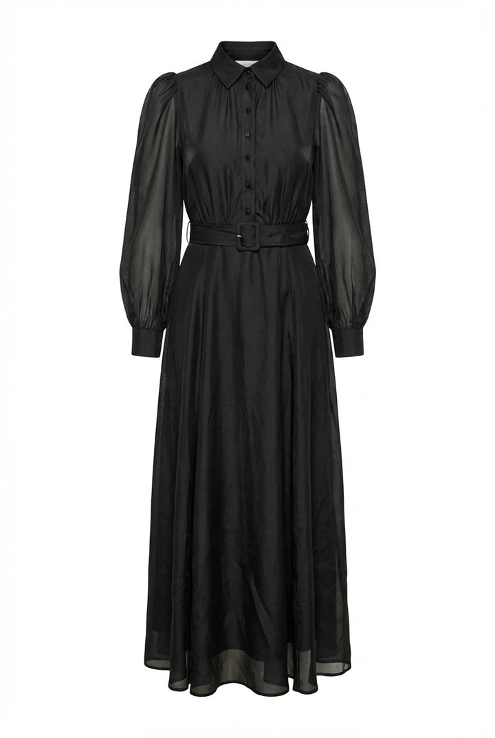 Striped Organza Belt Dress Black | Kjoler | Smuk