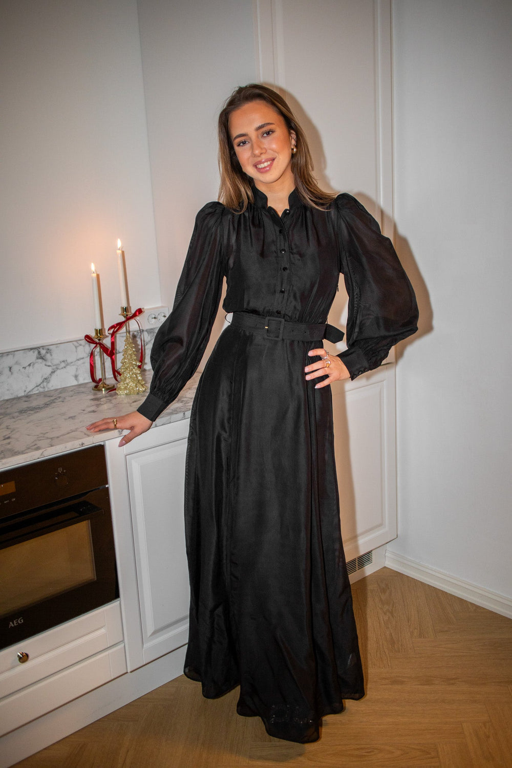 Striped Organza Belt Dress Black | Kjoler | Smuk