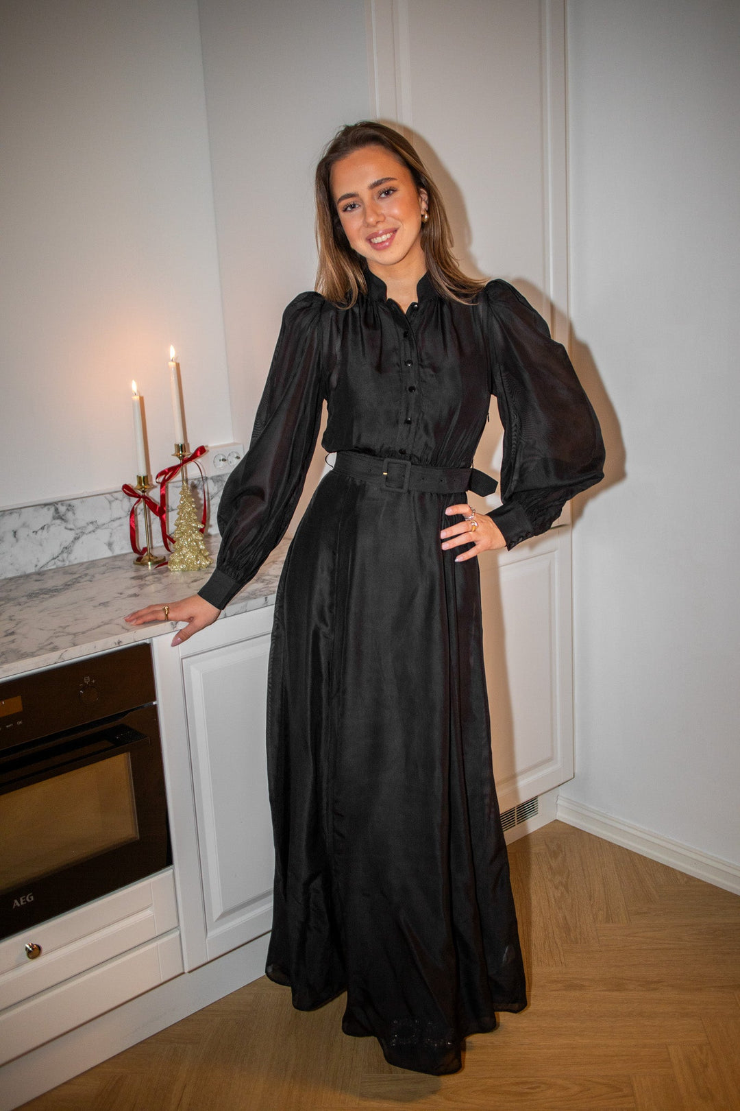 Striped Organza Belt Dress Black | Kjoler | Smuk