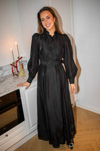 Striped Organza Belt Dress Black