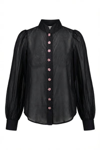 Striped Organza Blouse Black