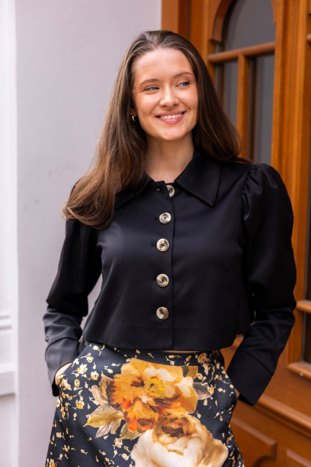 Tailored Satin Cropped Jacket Black | Yttertøy | Smuk - Dameklær på nett