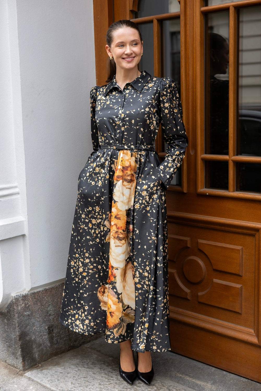 Tailored Satin Shirt Dress Black Rose | Kjoler | Smuk - Dameklær på nett
