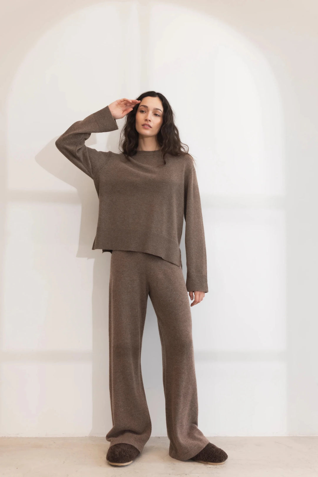 Talia Knit Trouser Dark Taupe Melange | Bukser | Smuk