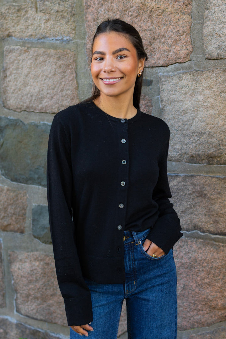 Thea Ls Knit Merino Cardigan Black | Genser | Smuk