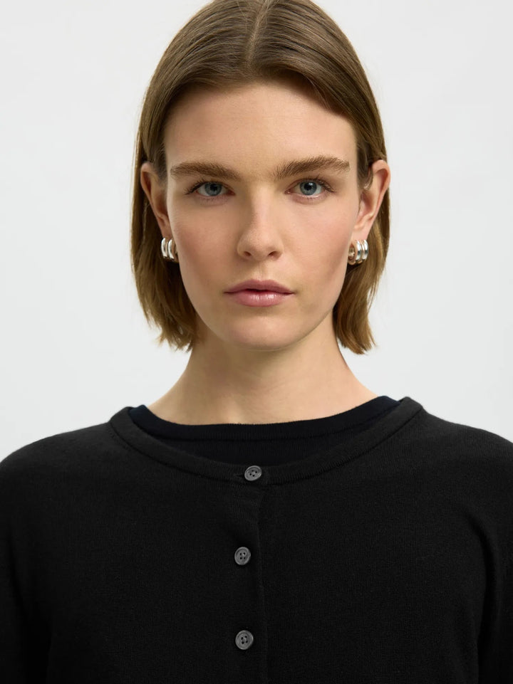 Thea Ls Knit Merino Cardigan Black | Genser | Smuk