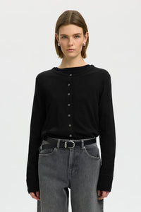 Thea Ls Knit Merino Cardigan Black