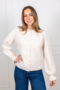 Thelma Ls Wool Blend Knit Cardigan Birch