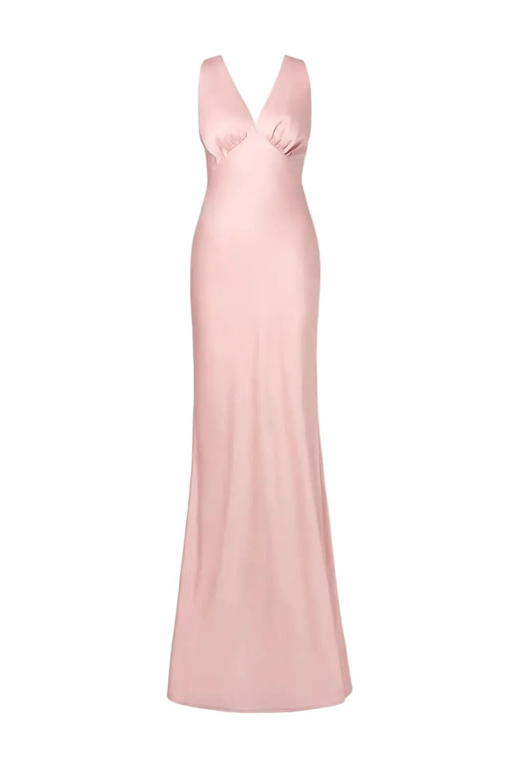 Thelma Open Back Satin Maxi Dress Blush | Kjoler | Smuk